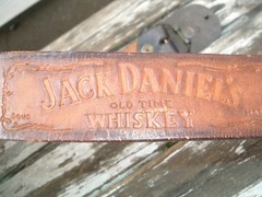 Vintage Jack Daniels Whiskey Tan Tooled Cowhide Belt Sz 33 and Buckle