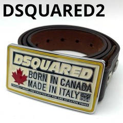 Dsquared2 Maple Leaf Logo Buckle Belt Dark Brown Leather Made in Italy 38mmWidth