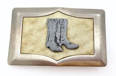 Vintage Western Silver Tone Cowboy Boots Inlay Belt Buckle 3”