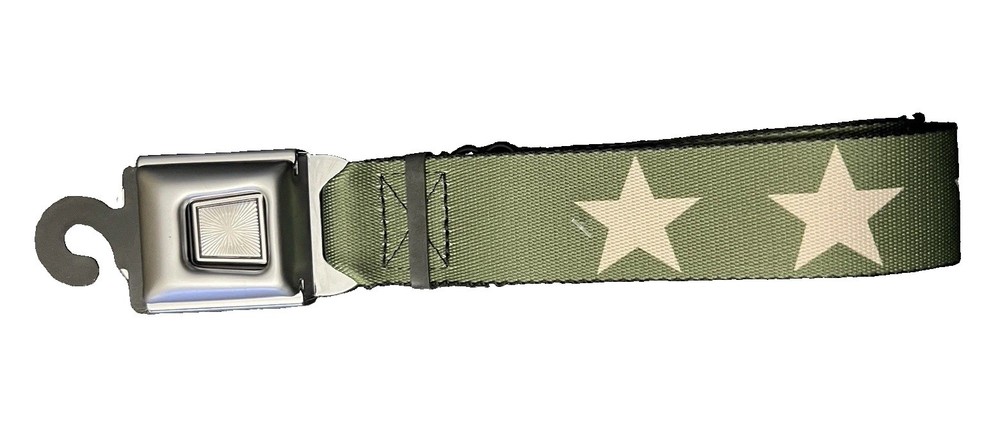 Buckle-Down Car Seat Belt Buckle Military Green With Stars Adjustable Fit
