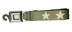 Buckle-Down Car Seat Belt Buckle Military Green With Stars Adjustable Fit