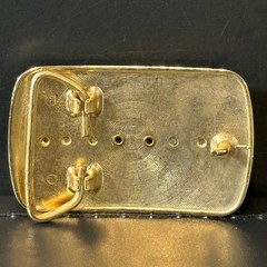 Vintage Western Belt Buckle Gold Silver Tone Black Onyx Cabochon Mixed Metal