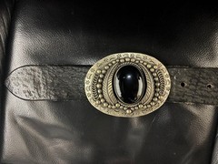 Vintage Southwestern Style Onyx Belt Buckle Western Silver Tone Black Stone