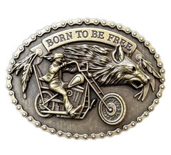 Motorcycle and Wolf Belt Buckle Western Cowboy Cowgirl Motorcyclist (MTWF-01-G)