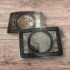 50 PESO BELT BUCKLE 4.5&Prime; GOLD & SILVER METAL WESTERN FASHION NEW #EH13097