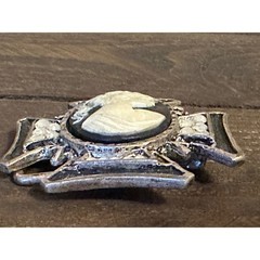 Vintage Gothic Cameo Maltese Cross Belt Buckle Silver Tone Rhinestone Mens Biker