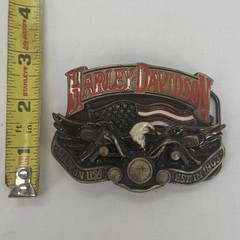 Vintage 1991 Harley Davidson Belt Buckle Baron USA Eagle Flag Motorcycle H402