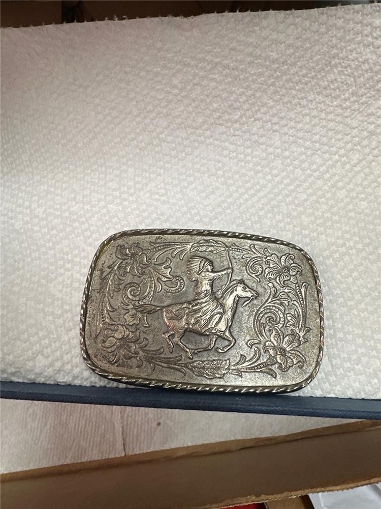 Vintage Native American With Headdress on Horse Belt Buckle SIlver Tone