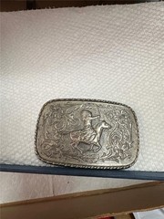 Vintage Native American With Headdress on Horse Belt Buckle SIlver Tone