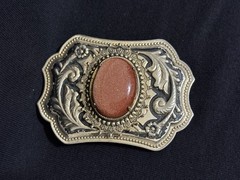 Vintage Western Goldstone Belt Buckle Ornate Floral Engraved Cowboy Rodeo Wear