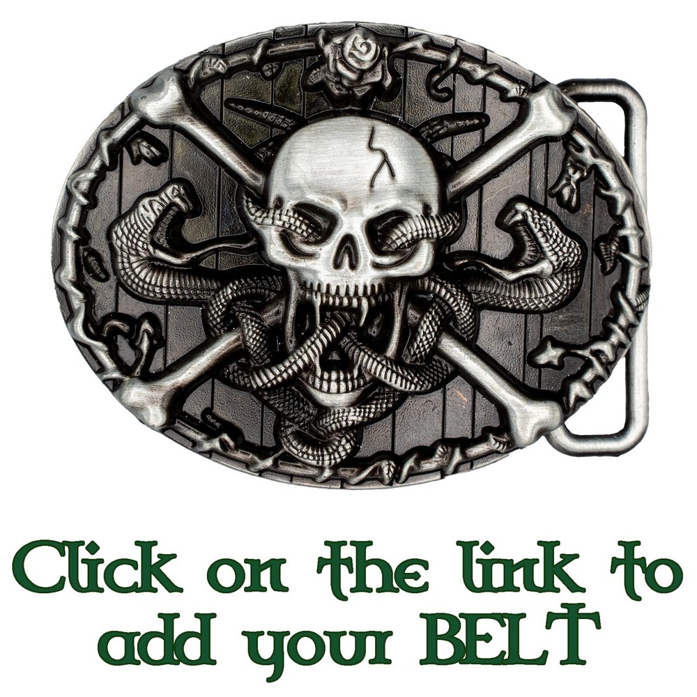 Skull & Crossbones Snake Belt Buckle Heavy Metal Biker Pewter Style Pirate