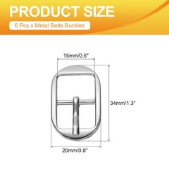 6 Pcs 0.6 Inch Single Prong Buckles Oval Center Bar Buckles, Silver Tone