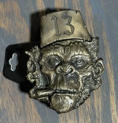 NOS Y2K Lucky 13 Apparel Metal Belt Buckle Smoking Chimp Zippo Lighter Tattoo
