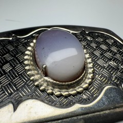 Vintage Western Style Oval Stone Belt Buckle Silver Tone Woven Pattern