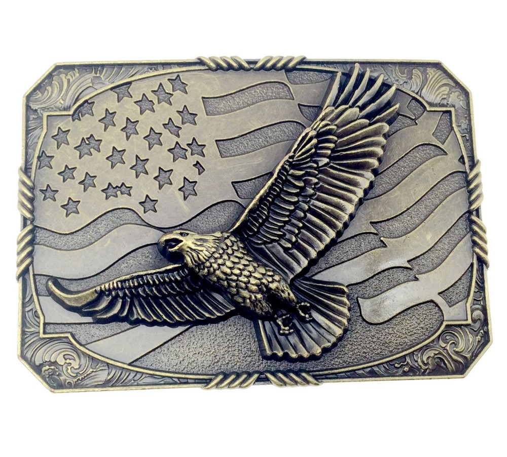 Eagle & American Flag Belt Buckle Western Cowboy Motorcyclist (FLEG-07)
