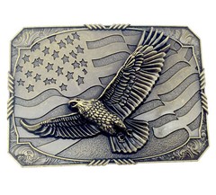 Eagle & American Flag Belt Buckle Western Cowboy Motorcyclist (FLEG-07)