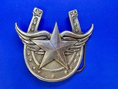 Lucky Horseshoe Winged Star Fine Pewter 2004 Belt Buckle Great American Products