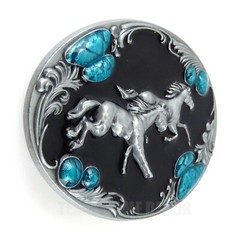 Running Horses Belt Buckle Antique Silver Glossy Turquoise Enamel Fits 1.5&Prime; Belt
