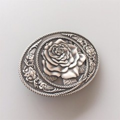 Vintage Silver Plated Western Rose Oval Belt Buckle Gurtelschnalle