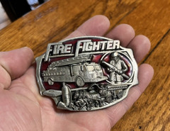 VINTAGE FIRE FIGHTER BELT BUCKLE 1989 ARROYO GRANDE RED USA AG-13