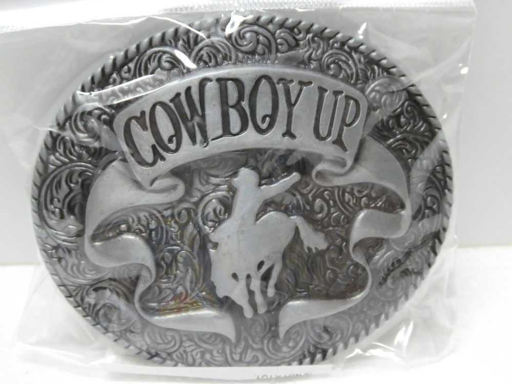 Cowboy Up Western Belt Buckle Riding Bronco Metal NEW