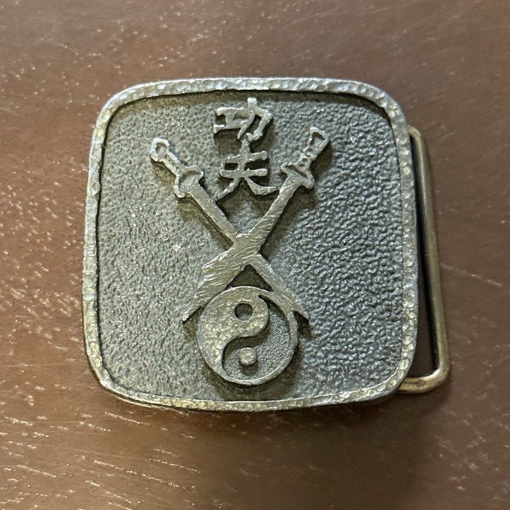 1970s Samurai Sword Yin Yang Martial Arts Japanese Style Brass Belt Buckle
