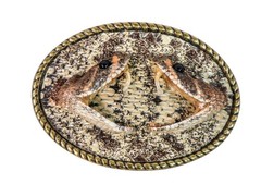 Real Rattlesnake Belt Buckle:Dueling heads in Oval (598-BB402)