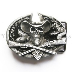 Skull Cowboy Rifles Western Metal Black Enamel Belt Buckle