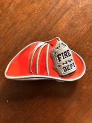 Red Fireman Hat Fire Dept FD Firefighter Firemen Made In USA Metal Belt Buckle