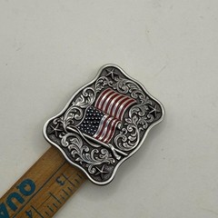 Nocona Western USA American Flag Belt Buckle Silver Tone Cowboy Patriotic