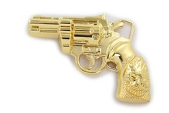 Men Belt Buckle Gold Metal Western Cowboy Pistol Revolver Gun Weapon Skull Head