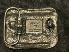 Buck Knives Vtg 70s Belt Buckle Four Generations of Knife Makers Smoky MT. Knife