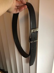 Salvatore Ferragamo Gun Metal tone Rectangle Buckle black leather belt