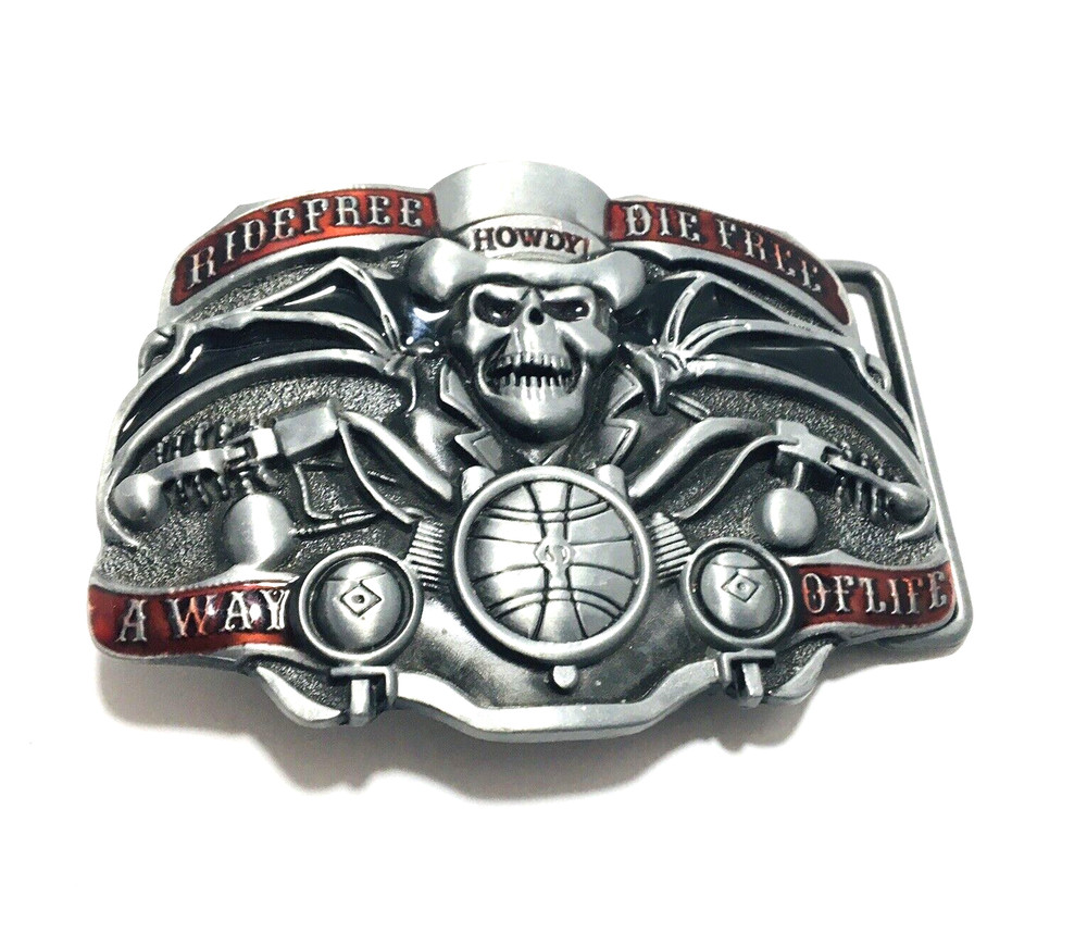 RIDE FREE HOWDY BELT BUCKLE APPROXIMATELY 3 1/4&Prime; X 2 3/8&Prime; MOTORCYCLE SKULL NEW
