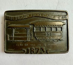 Vintage Brass Belt Buckle San Francisco Cable Car Clay St Hill Car & Dummy 1873