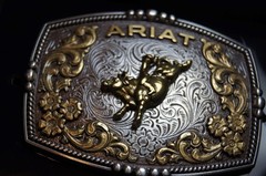 Ariat Western Belt Buckle Bull Rider Logo Silver & Gold tone A37065