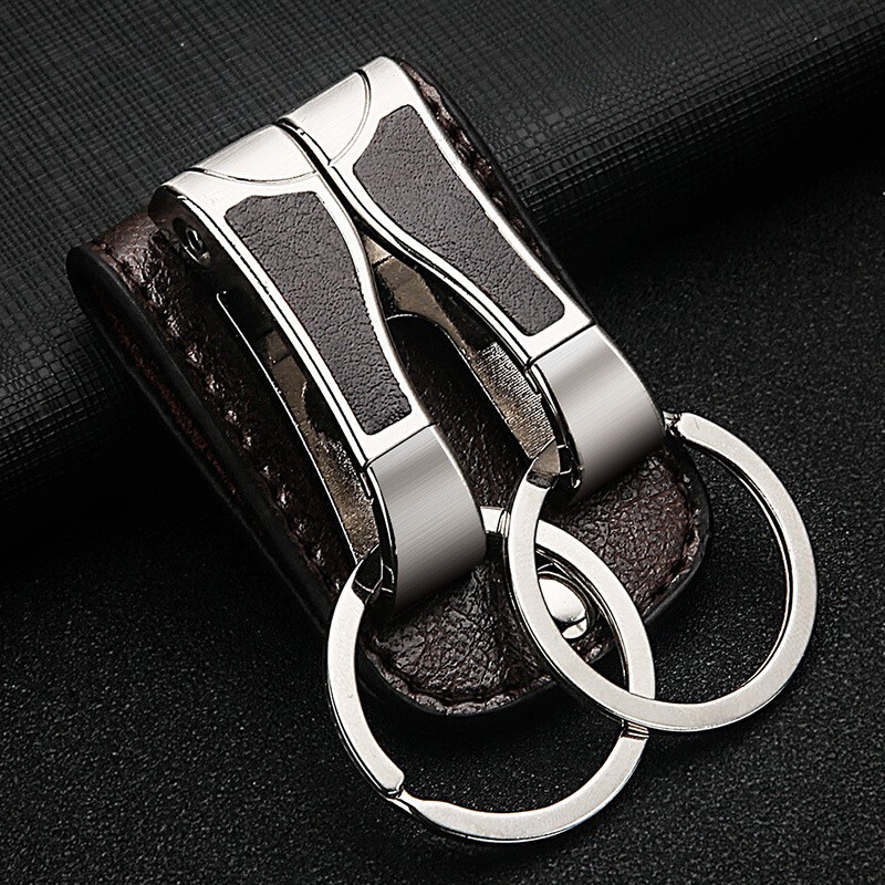 Hot Real Leather Belt Buckle Clip Keychains Car Key Holder Double Ring 2 Loops