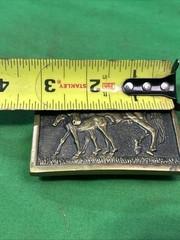 BTS Solid Brass Horse and Foal Belt Buckle Made in USA 1978 Vintage Western