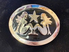 Mud Flap Girl&rsquo;s Two Sexy Woman Black & Silver Color Enamel Trucker Belt Buckle