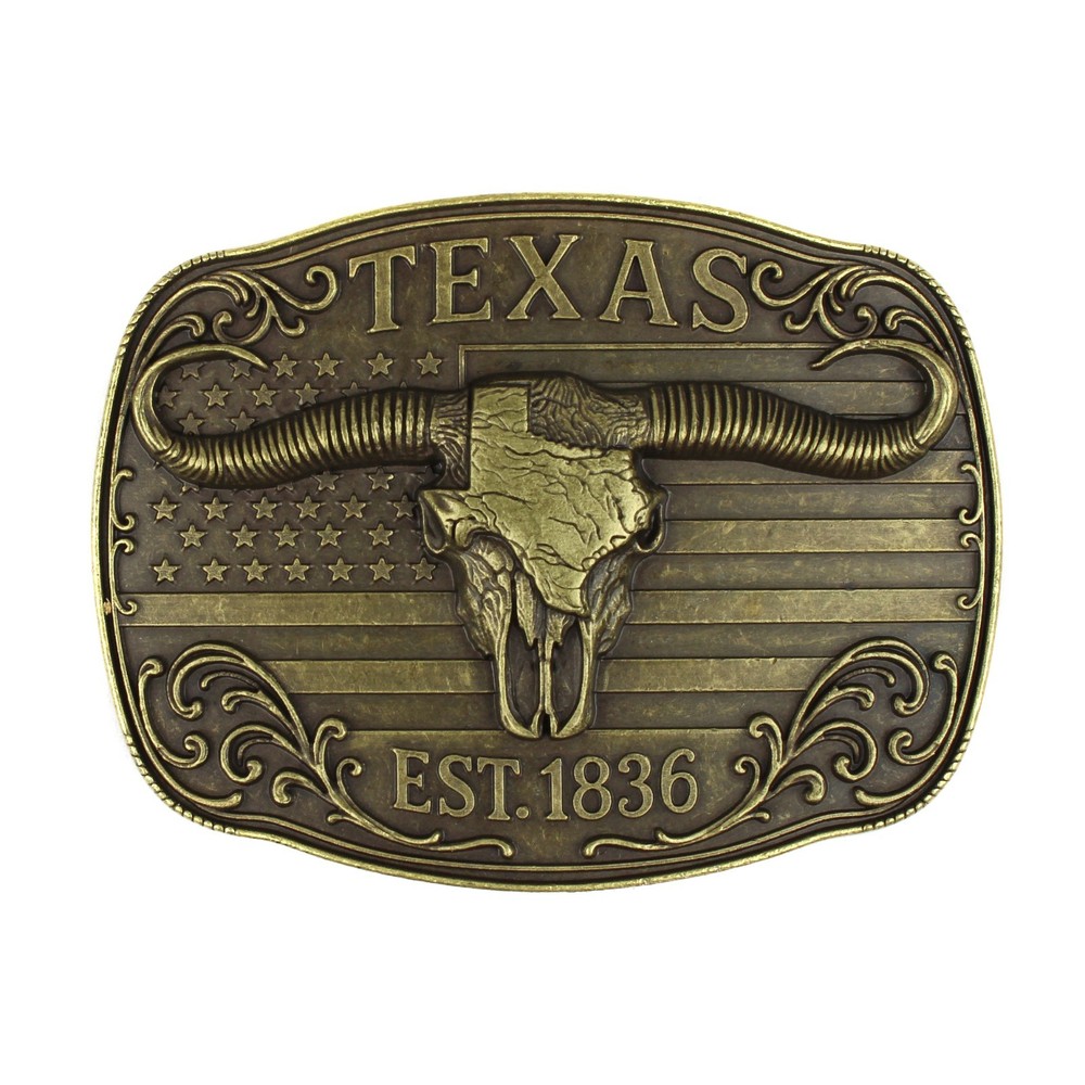 American Flag Texas 1836 Longhorn Belt Buckle Antique Bronze Fits 1.5 inch Belts