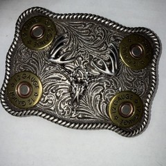 Nocona Belt Buckle 12 Gauge Shotgun Shells Whitetail Deer Skull Filigree NEW