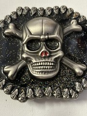 Large Skull And Bones Belt Buckle Silver Chrome Black