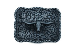 Men Buckle Silver Metal Bull Square Western Fashion Texas Long Horn Cow TX Style