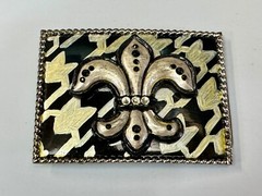 Artisan Whimmg Couture Saints Symbol Fleur De Lis Belt Buckle Rhinestone Accents