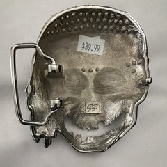 Men&rsquo;s Skull Belt Buckle Silver/Blue Bandana Rhinestone Accent Metal 1.5&Prime;