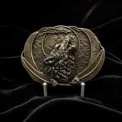 Western Howling Wolf Moon Metal Belt Buckle Bronze finish Cowboy Rodeo Biker
