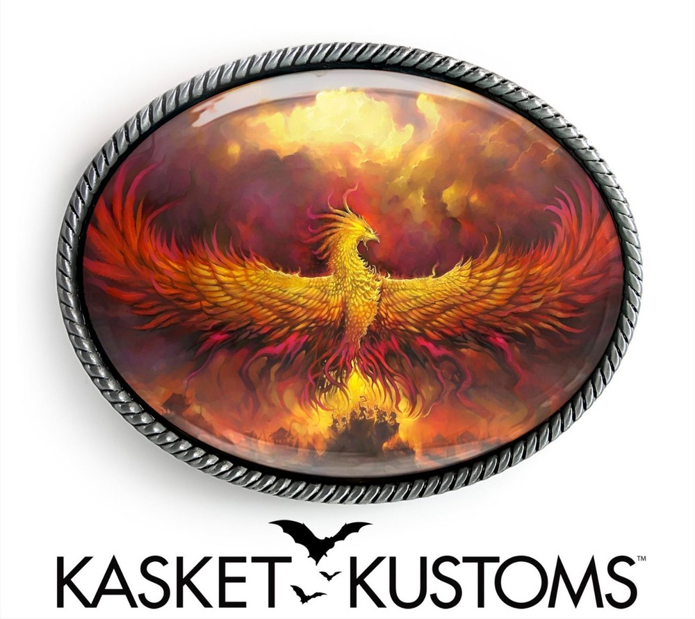 Phoenix Rising Belt Buckle – Strength Courage Handmade Silver Oval Buckle – 632