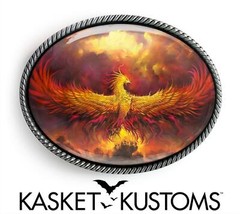 Phoenix Rising Belt Buckle – Strength Courage Handmade Silver Oval Buckle – 632