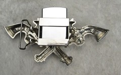 Rock Rebel 2 Revolvers 1 Star Belt Buckle Lighter Holder Pistols Buckle