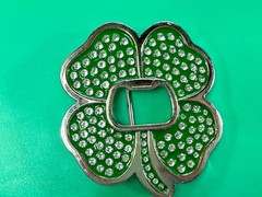 Lucky Four Leaf Clover Rhinestone Covered Belt Buckle with Bottle Opener